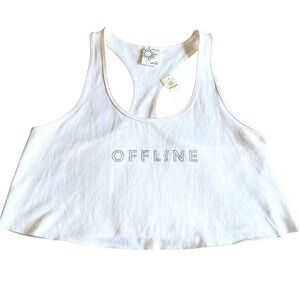 Aerie Offline Crop Tank Top NWT Womens S White Bling Spellout‎ Soft Glam Girl